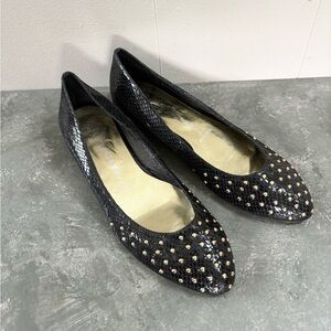 Jeffrey Campbell black round point toe flats gold studded size 8 leather